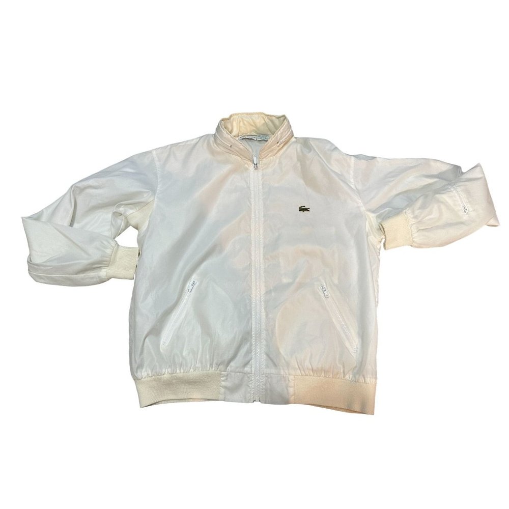 VINTAGE LACOSTE BRAND IVORY RETRO WINDBREAKER JACKET W DETACHABLE HOOD XL